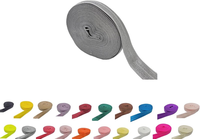 FAYADA Fold Over Elastic,5/8" Foldover FOE Trim Elastic Ribbon,Stretch FOE Band for Hair Ties Headbands Sewing Craft -5 Yards (Gray) - Image 1